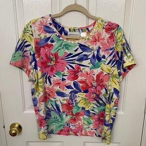 Alfred Dunner Floral Short Sleeve Top - Pink, Yellow, Blue